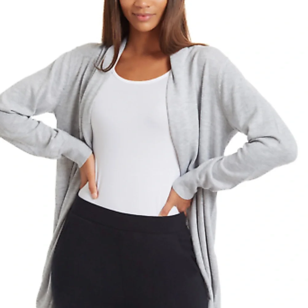 Ella Miss Heather Gray Long Open Front Cardigan Sweater - Picture 2 of 13